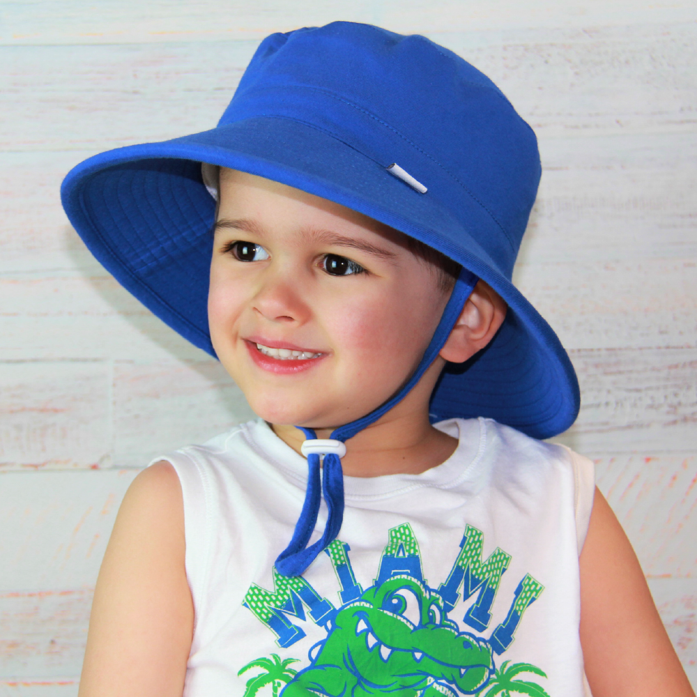 Royal blue bucket hat made from soft organic cotton elastance fabric, perfect for those days at the park